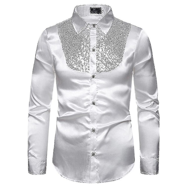 Herr paljetter Glitter Slim Fit Button-down skjortor Party Långärmad Klänning Skjorta Toppar