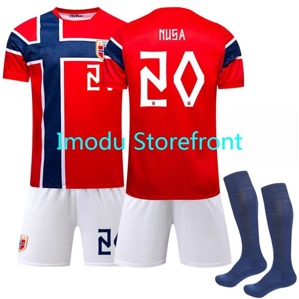 Barnas hjemmedrakt+shorts+sokker (størrelse 20) til det norske landslaget i VM 2026