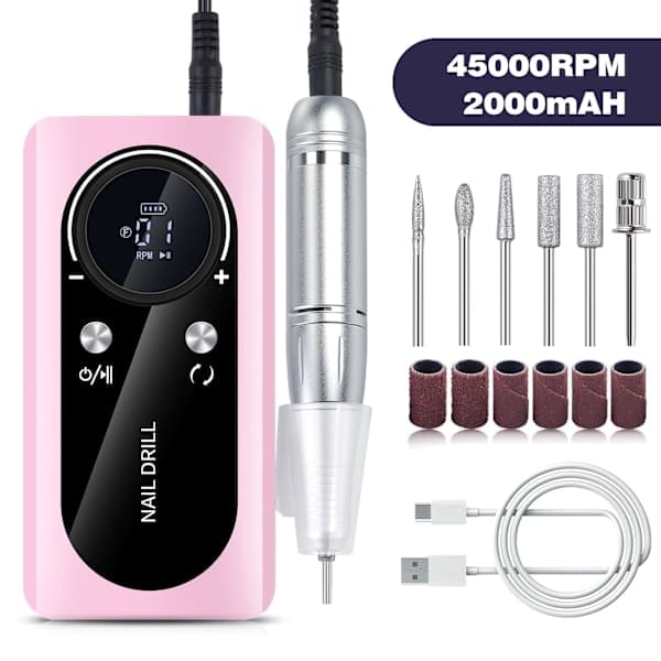 Nopea ja tehokas 45000 RPM ladattava kannettava sähköinen kynsiviila, pinkki