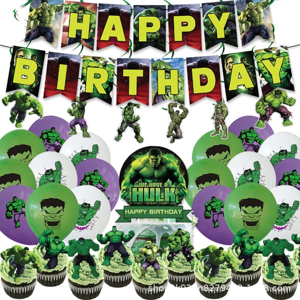 Hulk-tema fødselsdagsfest dekorationer balloner banner cupcake/kage topper hængende hvirvler sæt