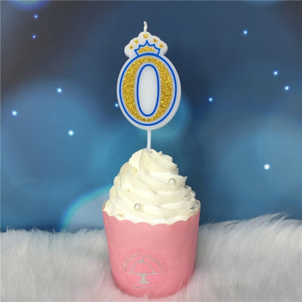0-9 Crown Cake Candle Topper Digital Blue 0