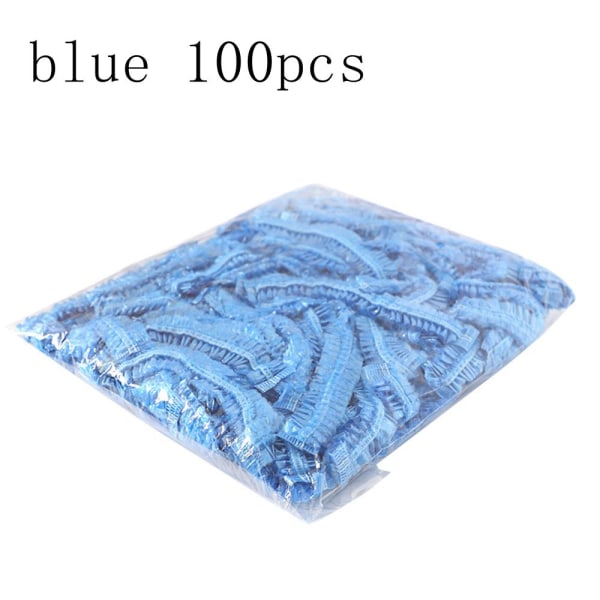 100pcs/set Disposable Shower Cap Waterproof Hats Elastic Clear Blue