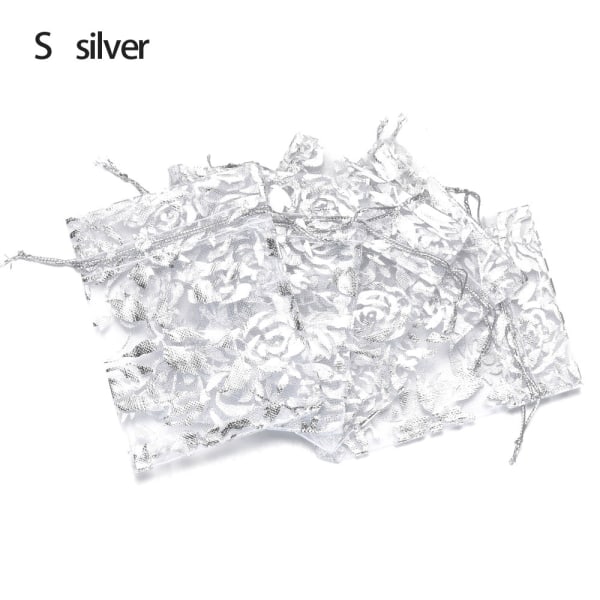 10pcs Organza Pouch Jewelry Bright Flower Gift Bags Silver S