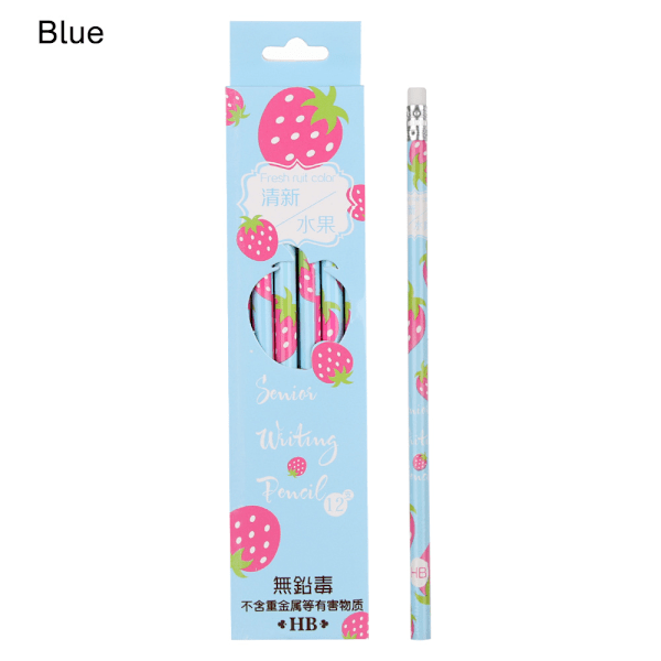 12 Pcs/box Pencils Set Pencil With Eraser Hb Black Blue