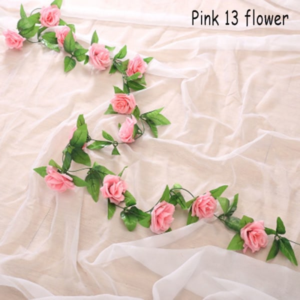 2.45m Silk Roses Flowers Ivy Vine Camellia Pink 13 Flower