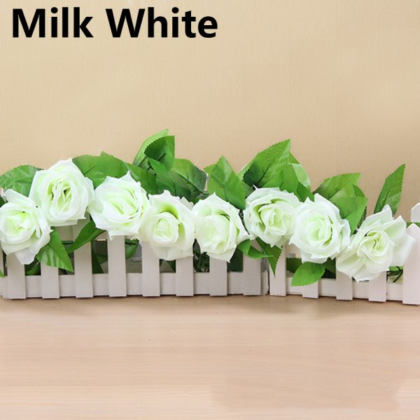 245cm 1pc Silk Roses Flowers Ivy Vine Camellia Milk White