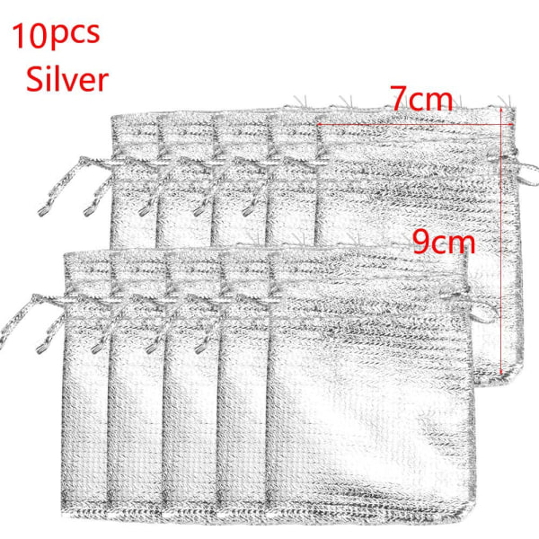 5/10pcs Jewelry Gift Bags Packaging Pouches Organza Bag Silver 10pcs (7x9cm)
