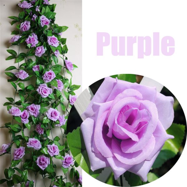 8ft Fake Silk Rose Flower Ivy Vine Artificial Purple