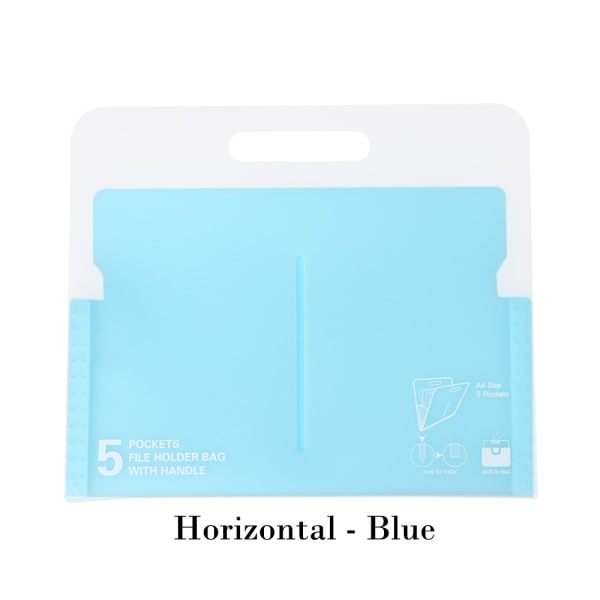A4 Document Bag File Folder 5 Pockets Blue Horizontal