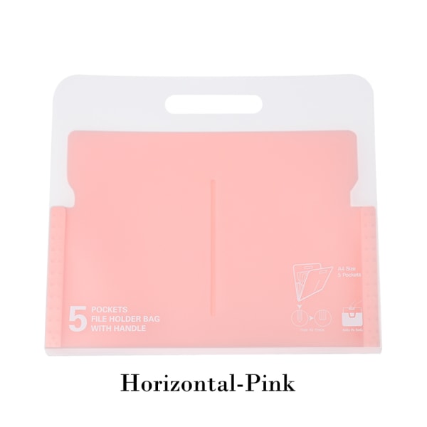 A4 Document Bag File Folder 5 Pockets Pink Horizontal