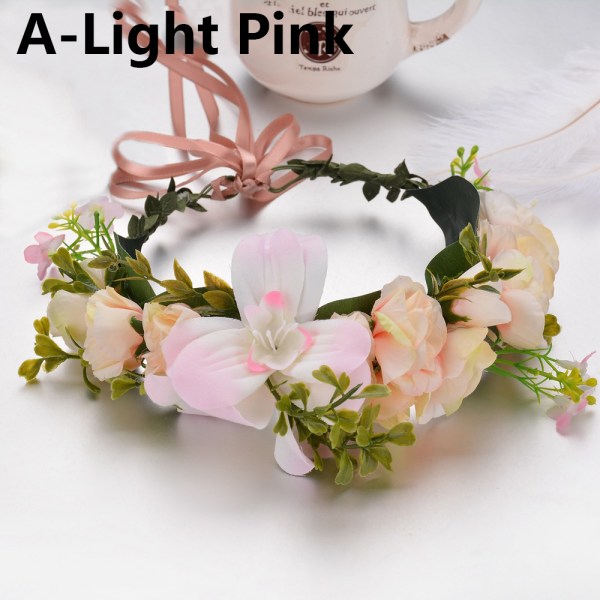 Bridal Garland Flowers Hair Band Wreath Hairband A-light Pink