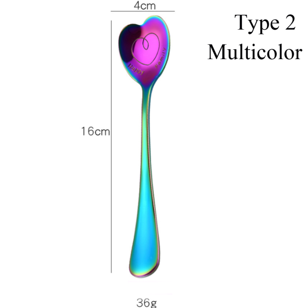 Coffee Tea Spoon Heart-shape Scoops Upscale Utensils Multicolor Type2