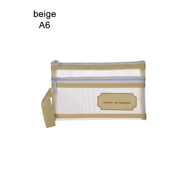 Document Bag Zipper Pencil Case File Folder Beige A6