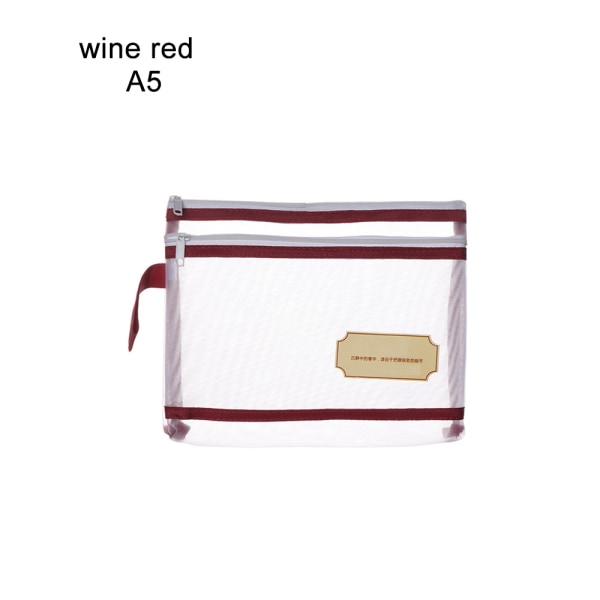 Document Bag Zipper Pencil Case File Folder Wine Red A5