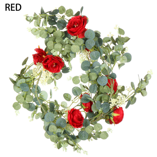 Eucalyptus Garland Faux Flowers Vine Artificial Ivy Rose Red