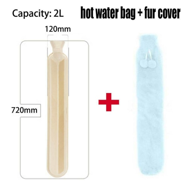 Hot Water Bottle With Cover Extra Long Faux Fur 3-blue