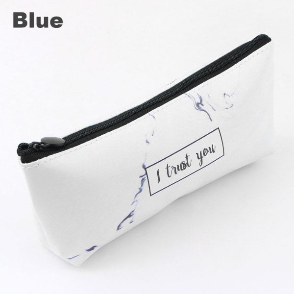 Marble Pencil Case Pu Pen Bag Makeup Pouch Blue