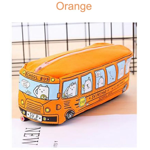 Pencil Case School Bus Design Canvas Bag Orange