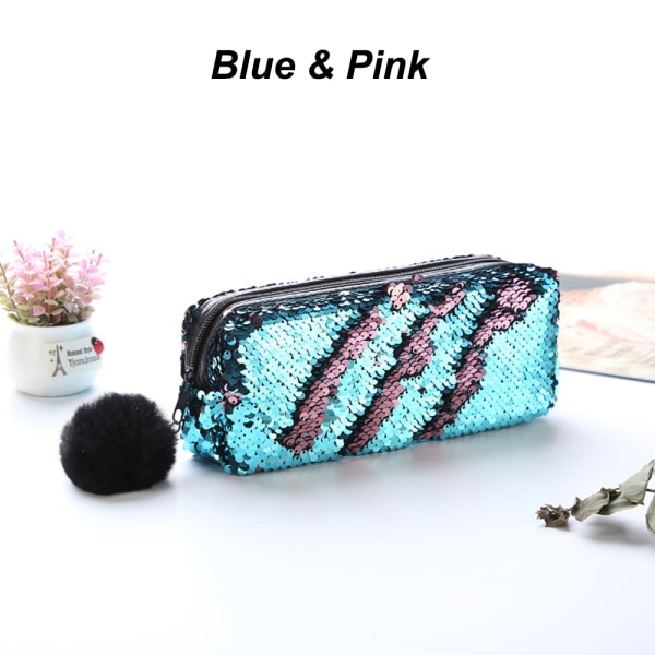 Sequins Pencil Case Mermaid Makeup Pouch Cosmetic Bag Blue & Pink