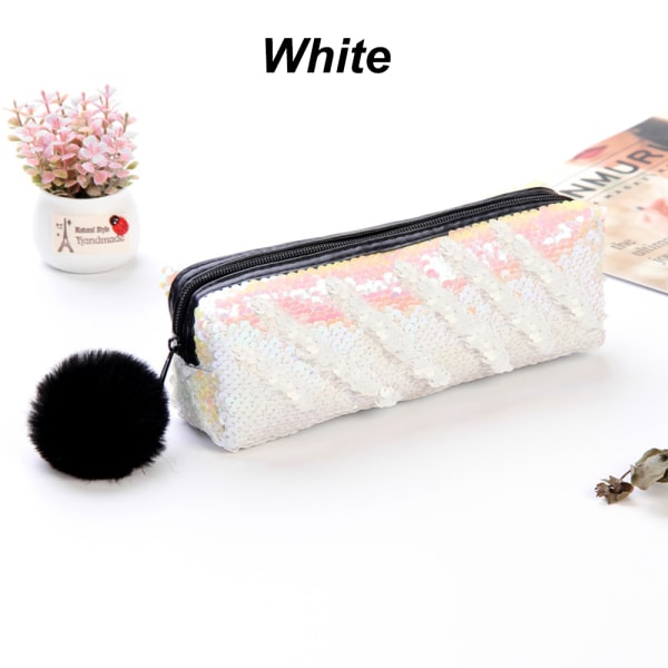Sequins Pencil Case Mermaid Makeup Pouch Cosmetic Bag White