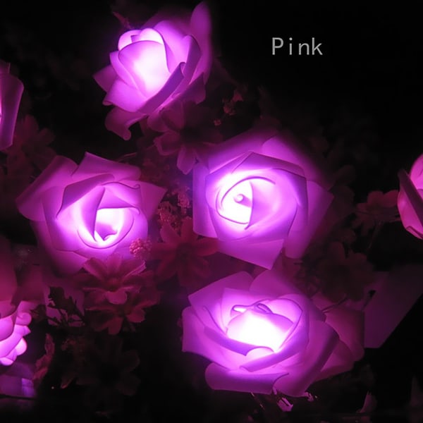String Lights 20 Led Simulate Rose Flower Pink