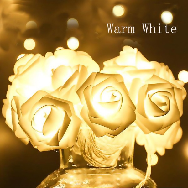 String Lights 20 Led Simulate Rose Flower Warm White