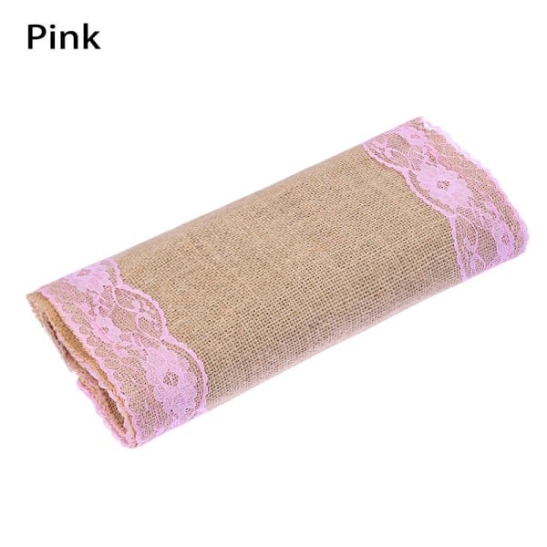 Table Runner Hessian Burlap Lace Jute Tablecloth Pink