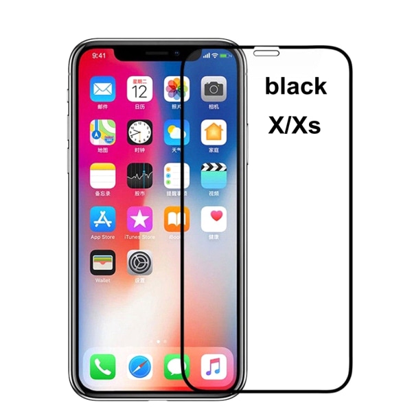 Tempered Glass Film Full Cover Screen Protector Black X Xs