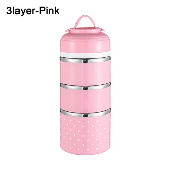 Thermal Lunch Box Food Storage Container Microwave Heating Pink 3layer