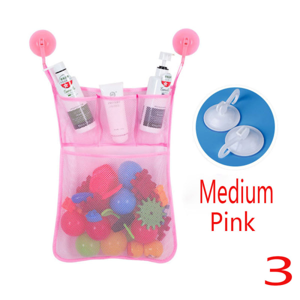 Toy Storage Bag Mesh Organizer Suction Hanging Pink Medium
