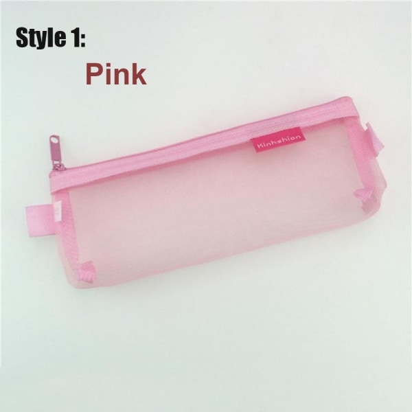 Zipper Pencil Case Travel Wash Bag Cosmetic Storage Pink Style 1