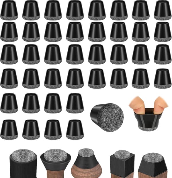 Stolbenbeskyttere, 40 stk. stolbenbeskyttere, svarte silikongulvbeskyttere med filtknotter (14-20 mm)