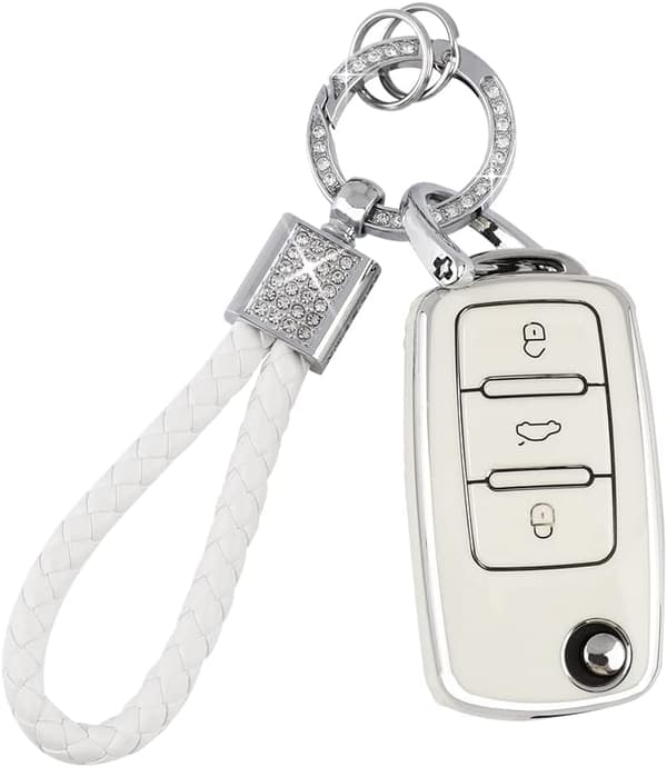 Nøkkelringdeksel for Volkswagen VW Bilnøkkelring Tiguan Jetta Beetle Passat Golf GTI Tilbehør Søt TPU Smart Nøkler Etui Beskyttelsesdeksel Bling Kryst