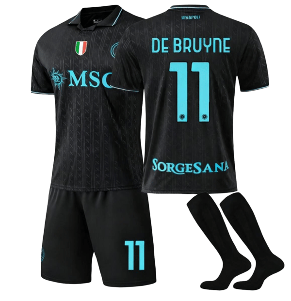Napoli De Bruyne #11 2025/2026 Special Edition Kortarmet Fotballtrøye/Shorts/Sokker Sett Barn Ungdom Størrelser