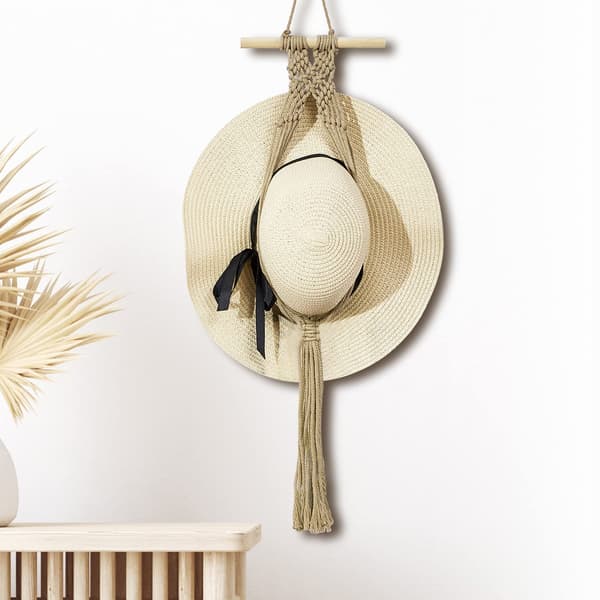 Makramé Hatt Hängare för Boho Western Inredning, Väggmonterad Förvaring med Dörrkrok, Cowboy Hatt Display Förvaringsställ