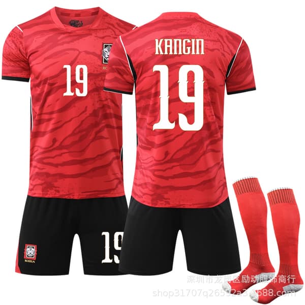2526 VM Sydkorea hemmafotbollsuniform nr 7 Sun Xingqian tröja Röd andningsbar kostym Li Gangren 19 with socks