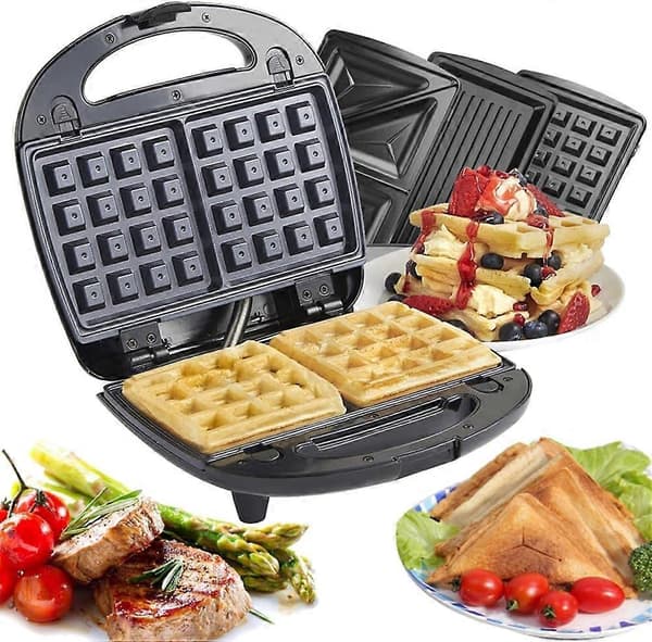 700W 3 i 1 sandwichmaskine, 3 plade toaster Multifunktionel sandwichmaskine i rustfrit stål