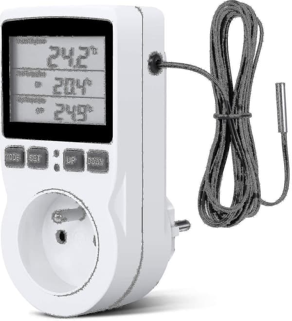 Digital Termostatstikdåse til Opvarmning og Køling af Drivhuse og Landbrug, LCD Temperaturregulator 230V - Terrarium Temperaturregulator (Stikdåse)
