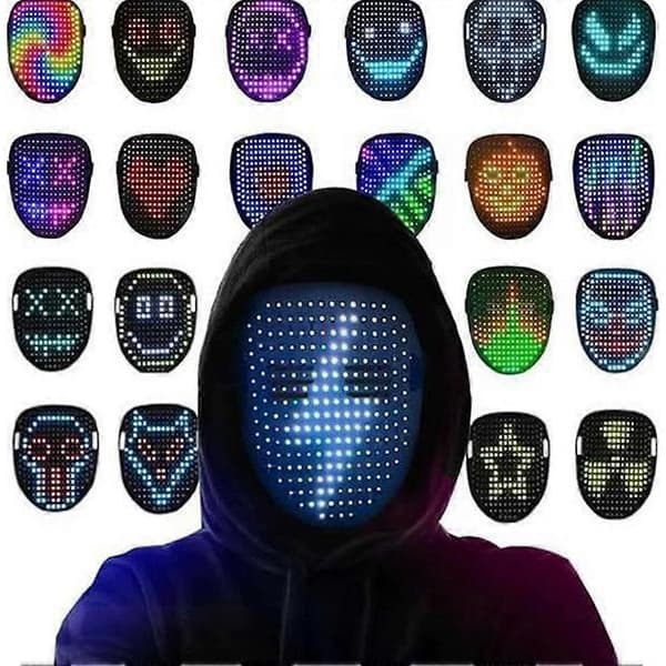 LED Selvlysende Maske med 50 Forudindstillede Mønstre, Skræmmende Skelet Ansigtsændrende Maske til Cosplay, Halloween & Kostumefester