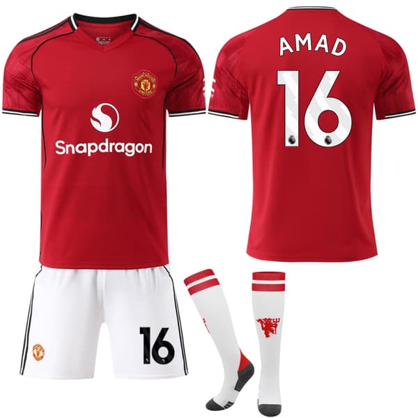Man Utd Hemma Fotbollströja 2025-2026, Nr.16 AMAD, Vuxen & Barn med Strumpor Nr.16 AMAD
