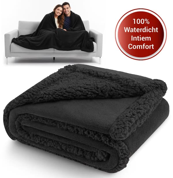 Vandtæt Intimt Tæppe 100x145 cm Blødt Vaskbart Sherpa Fleece Kærlighedstæppe til Seng og Sofa, Sort, til Par Dateaftener og Massage