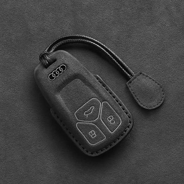 Ægte Læder Bilnøgle Etui - Kompatibel med Audi A1/A3 8V/A4 B8 B9/A5/A6 C7/A7/A8/Q3/Q5/Q7/S4/S6/S7/S8/R8/TT + Nøglering