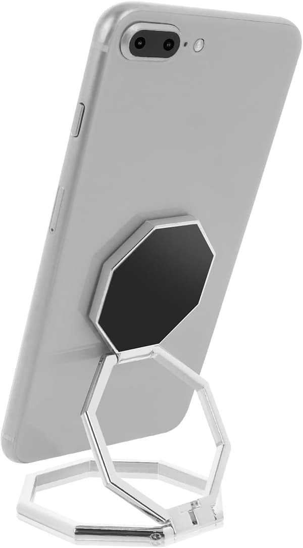 Mobiltelefon Ringholder Fingerstøtte, 360° Rotasjon Metall Mobiltelefon Bakgrep Sammenleggbar Mobiltelefonstativ Justerbar Telefonholder (Sølv)