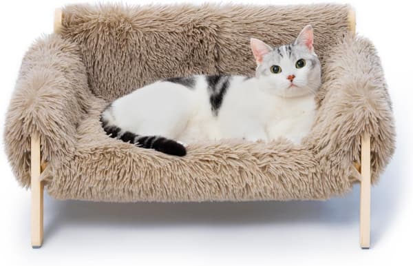 Stor Kattesofa - Solid Tresokkel Hevet Seng for Innendørs Katter, Holder opptil 15 kg, 56x45cm Brun