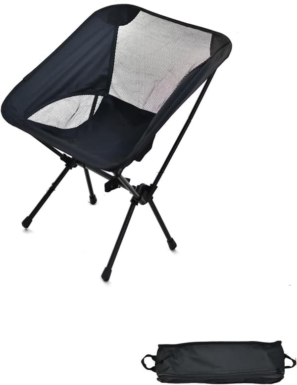 Campingstol – pustende, komfortabel og sammenleggbar utendørsstol – ideell for camping, piknik og grilling – svart