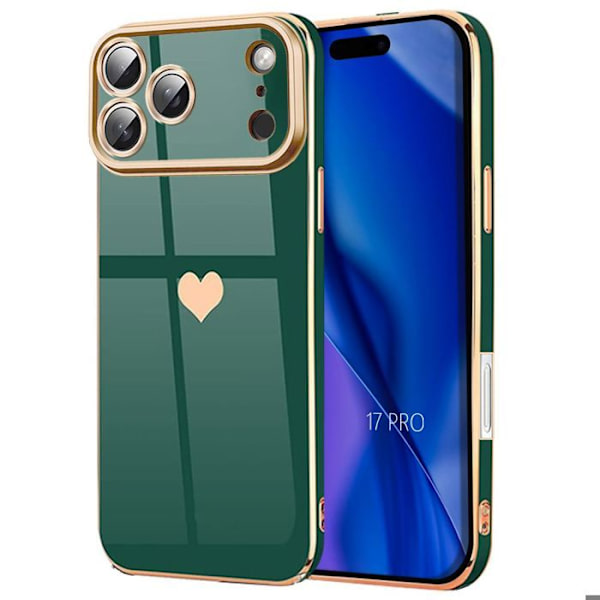 E.f.connection Skyddsskal - För Iphone 17 Pro - Silikon Mönster Hjärta Repfria Nattgrön Gyllene