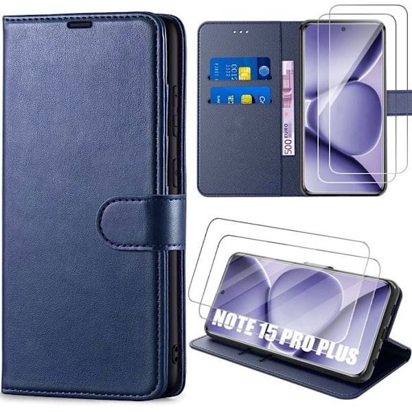 E.f.connection Coque I Syntetiskt Läder För Xiaomi Redmi Note 15 Pro Plus 5G - Repfria Och Stötabsorberande - Mörkblå - 2 Glas