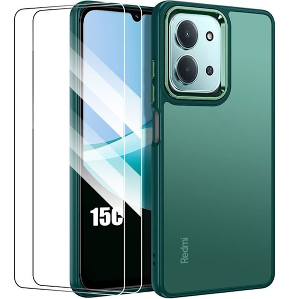 E.f.connection Hård Skal - För Xiaomi Redmi 15C 4G/5G - Stötabsorberande, Repfria - Nattgrön - 2 Glas