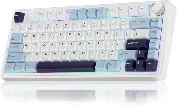 AULA F75 Trådløst Mekanisk Tastatur, Hot-Swap Gaming Tastatur, Ice Vein Kontakter, RGB, 4000mAh, Isblå