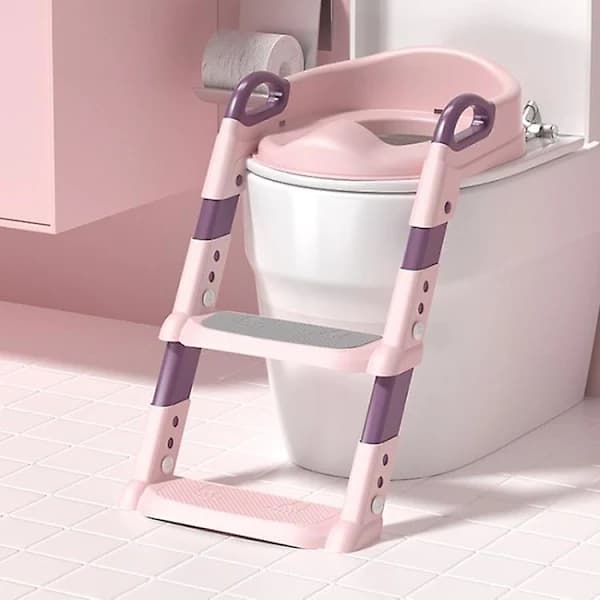 Pottræningsstol til babyer og småbørn - Justerbart toiletsæde med skridsikker bund og stige - Rosa Multicolor Pink